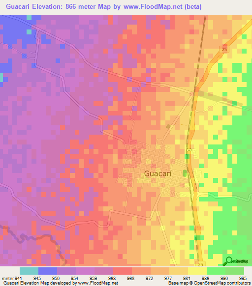 Guacari,Colombia Elevation Map