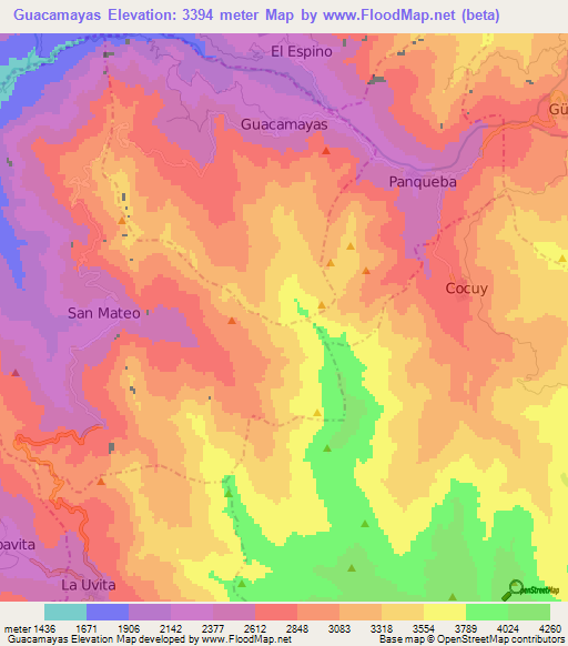 Guacamayas,Colombia Elevation Map