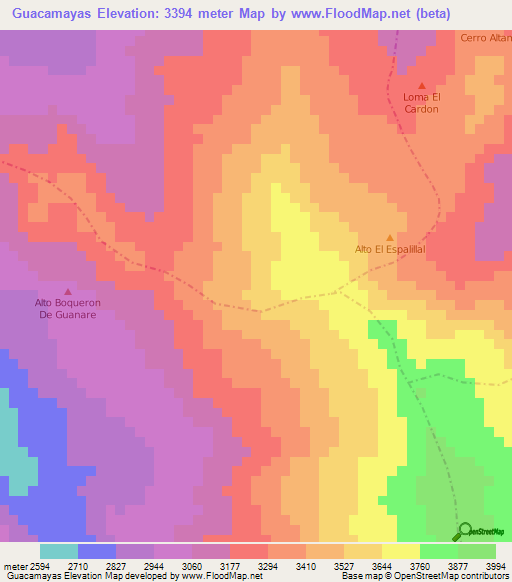 Guacamayas,Colombia Elevation Map