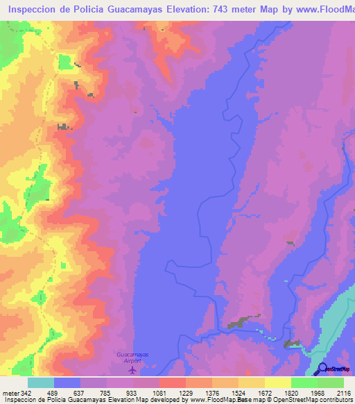 Inspeccion de Policia Guacamayas,Colombia Elevation Map