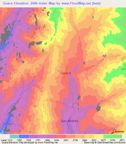 Guaca,Colombia Elevation Map