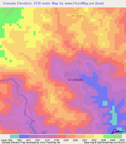 Granada,Colombia Elevation Map