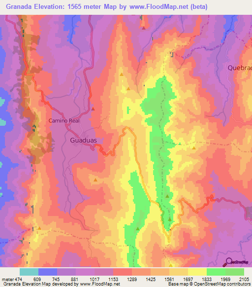 Granada,Colombia Elevation Map