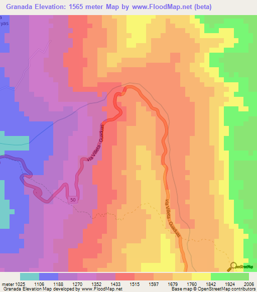 Granada,Colombia Elevation Map