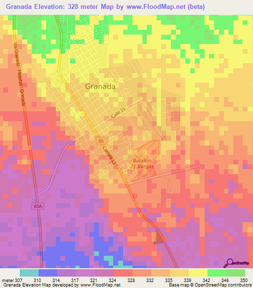 Granada,Colombia Elevation Map