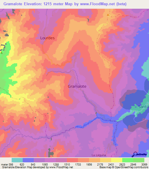 Gramalote,Colombia Elevation Map