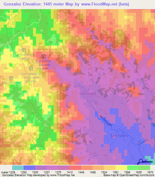 Gonzalez,Colombia Elevation Map