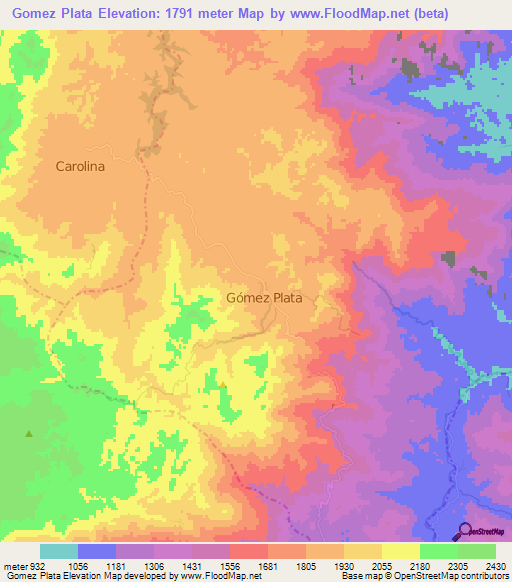 Gomez Plata,Colombia Elevation Map