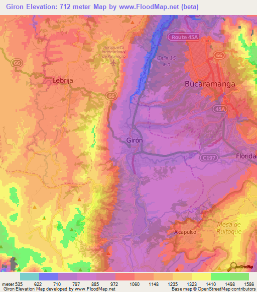 Giron,Colombia Elevation Map