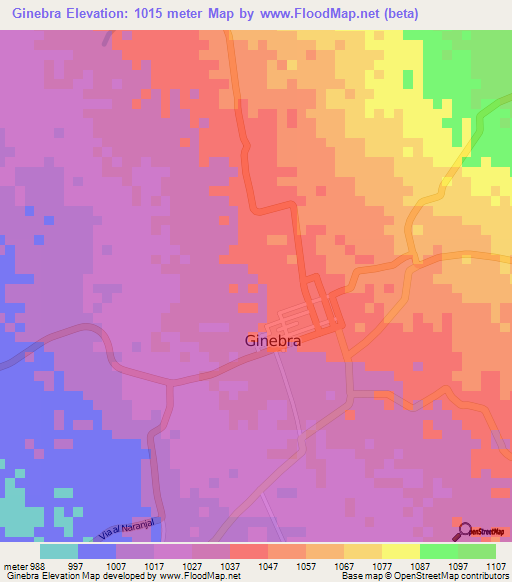 Ginebra,Colombia Elevation Map