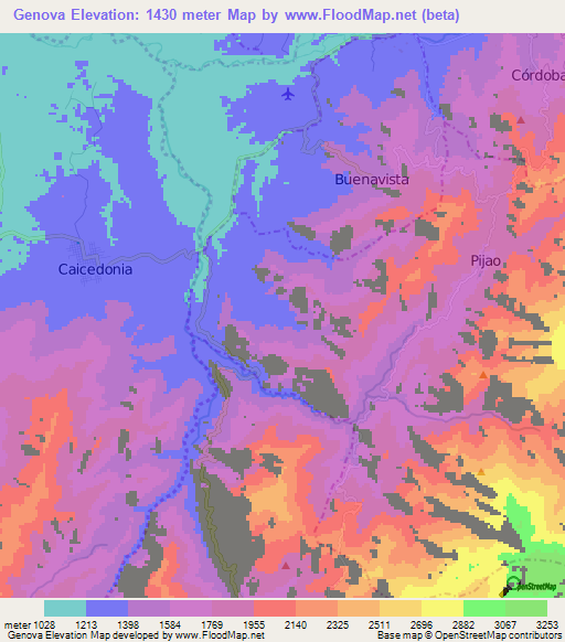 Genova,Colombia Elevation Map