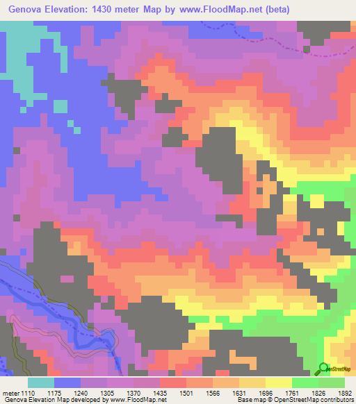 Genova,Colombia Elevation Map