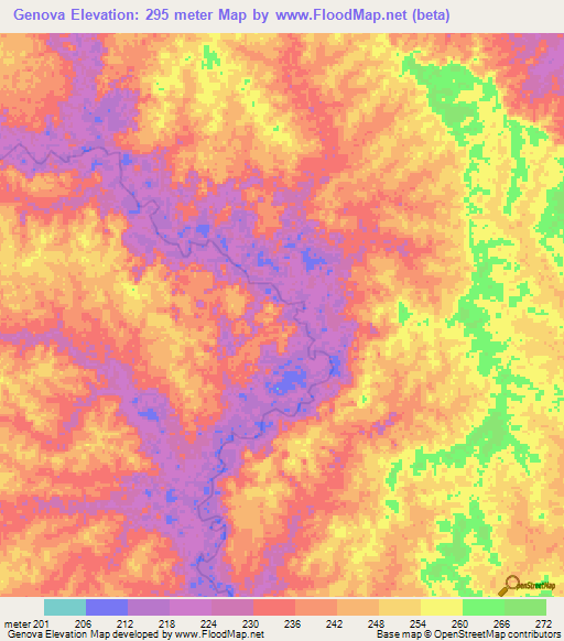 Genova,Colombia Elevation Map