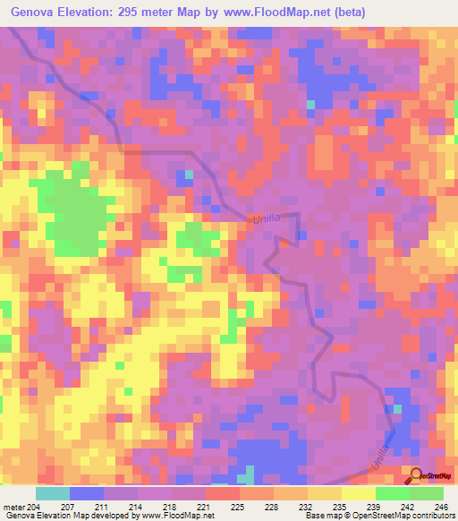 Genova,Colombia Elevation Map