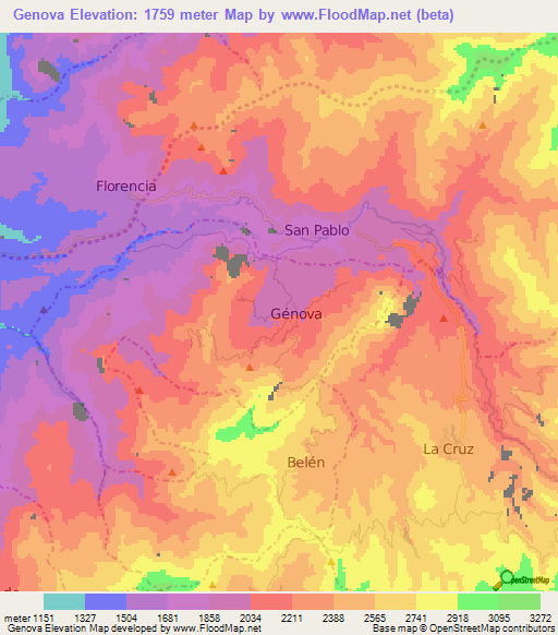 Genova,Colombia Elevation Map