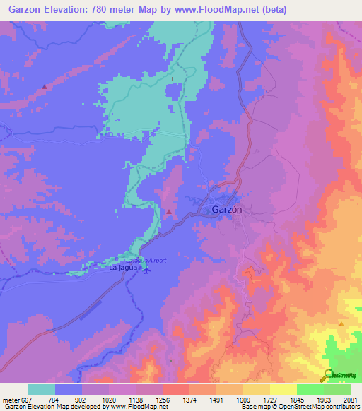 Garzon,Colombia Elevation Map