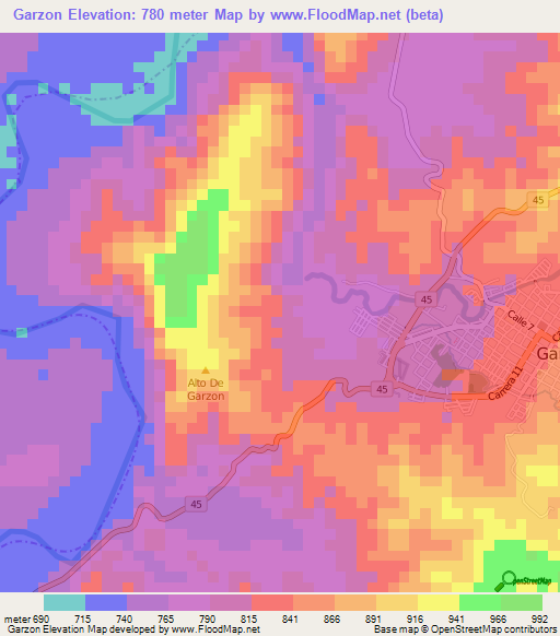 Garzon,Colombia Elevation Map