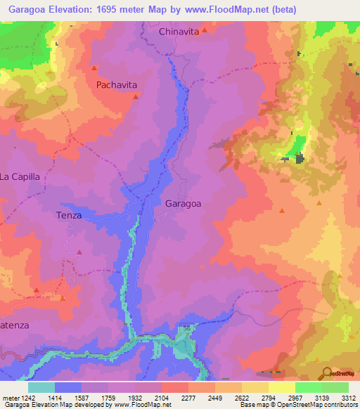 Garagoa,Colombia Elevation Map