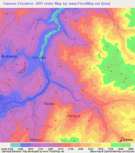 Gameza,Colombia Elevation Map