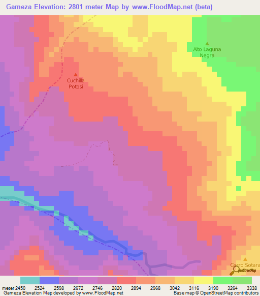 Gameza,Colombia Elevation Map