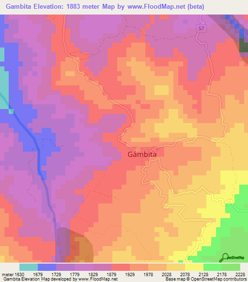 Gambita,Colombia Elevation Map