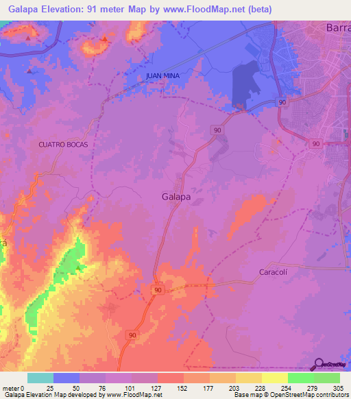 Galapa,Colombia Elevation Map