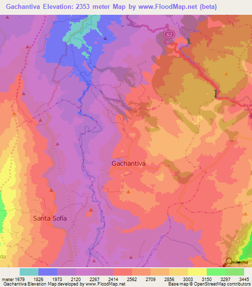 Gachantiva,Colombia Elevation Map