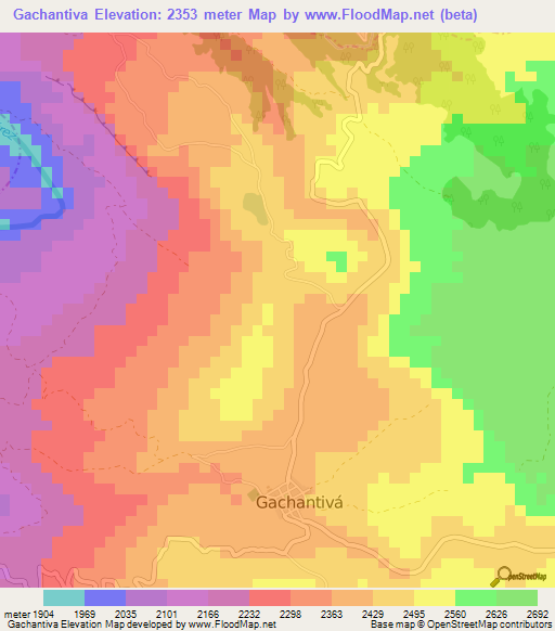 Gachantiva,Colombia Elevation Map