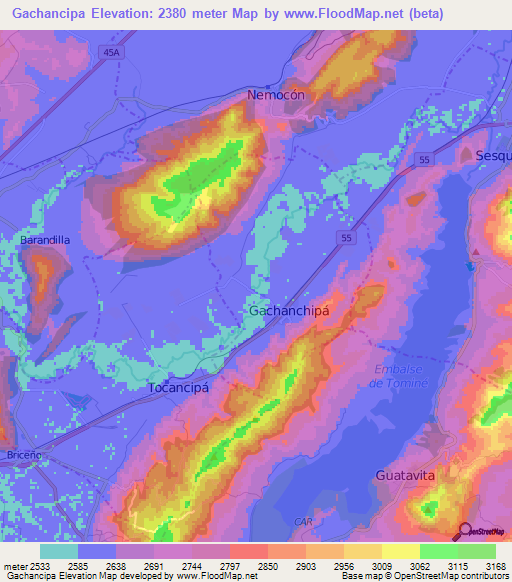 Gachancipa,Colombia Elevation Map