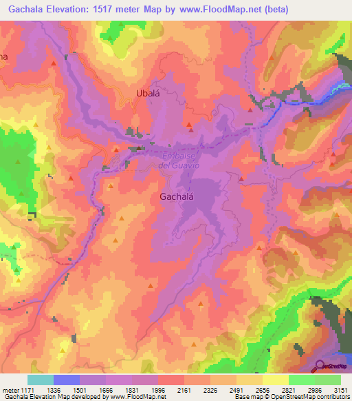 Gachala,Colombia Elevation Map