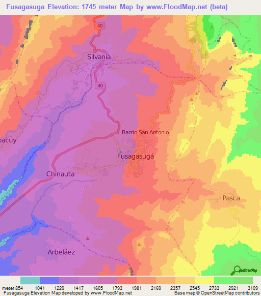 Fusagasuga,Colombia Elevation Map