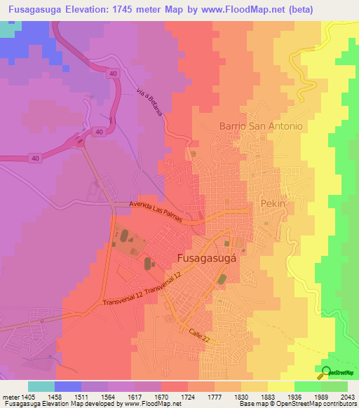 Fusagasuga,Colombia Elevation Map