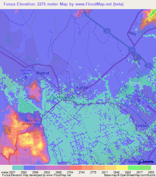 Funza,Colombia Elevation Map