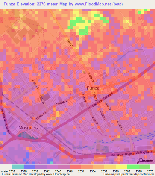 Funza,Colombia Elevation Map