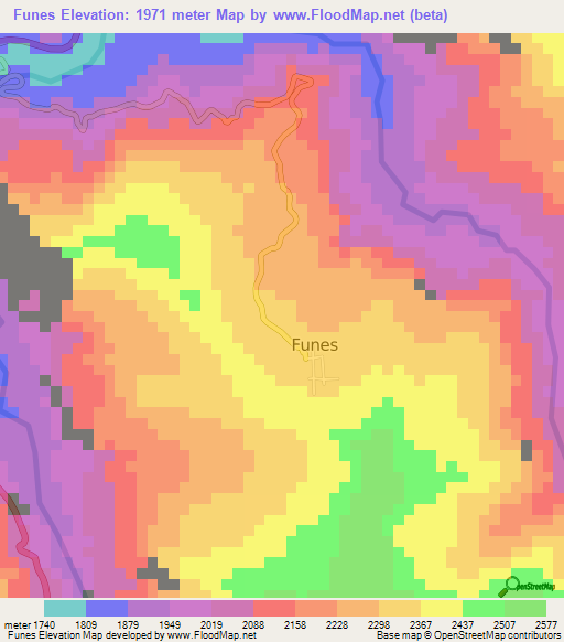 Funes,Colombia Elevation Map