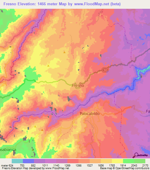 Fresno,Colombia Elevation Map