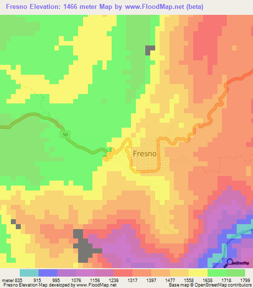 Fresno,Colombia Elevation Map