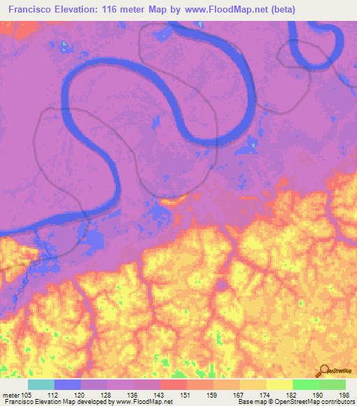 Francisco,Colombia Elevation Map