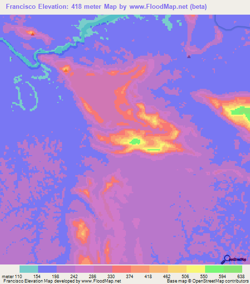 Francisco,Colombia Elevation Map