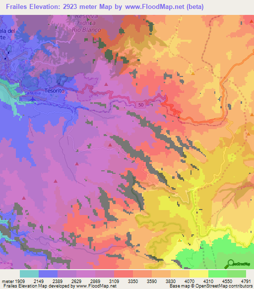 Frailes,Colombia Elevation Map