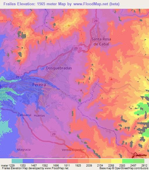 Frailes,Colombia Elevation Map