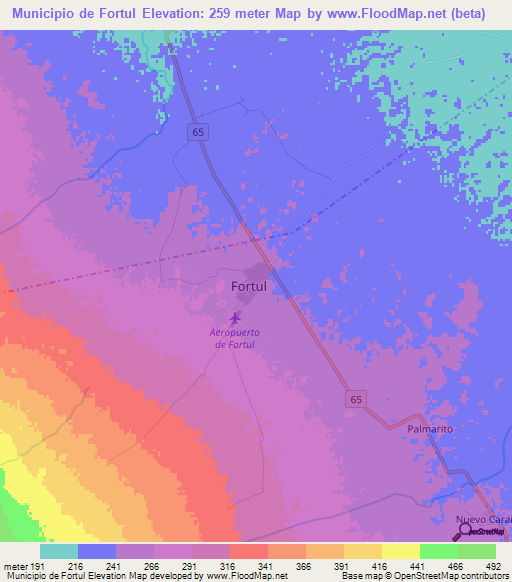 Municipio de Fortul,Colombia Elevation Map