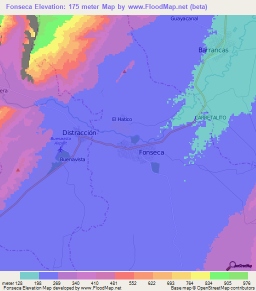 Fonseca,Colombia Elevation Map