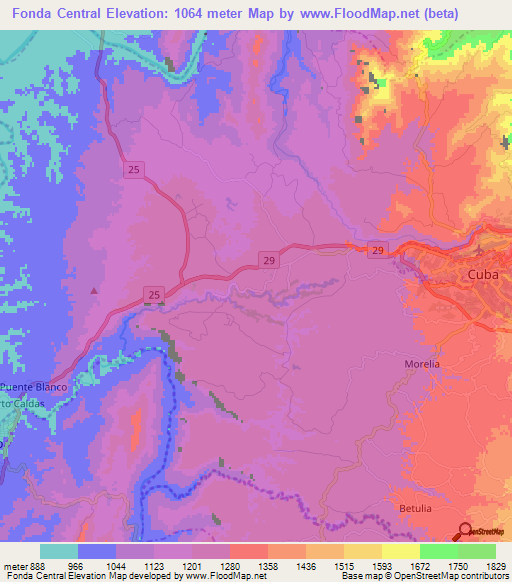 Fonda Central,Colombia Elevation Map