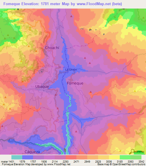 Fomeque,Colombia Elevation Map