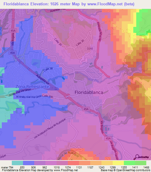 Floridablanca,Colombia Elevation Map