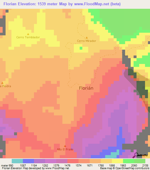 Florian,Colombia Elevation Map