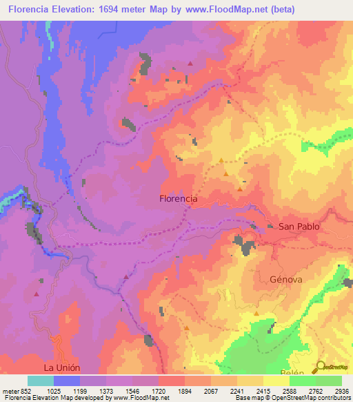 Florencia,Colombia Elevation Map