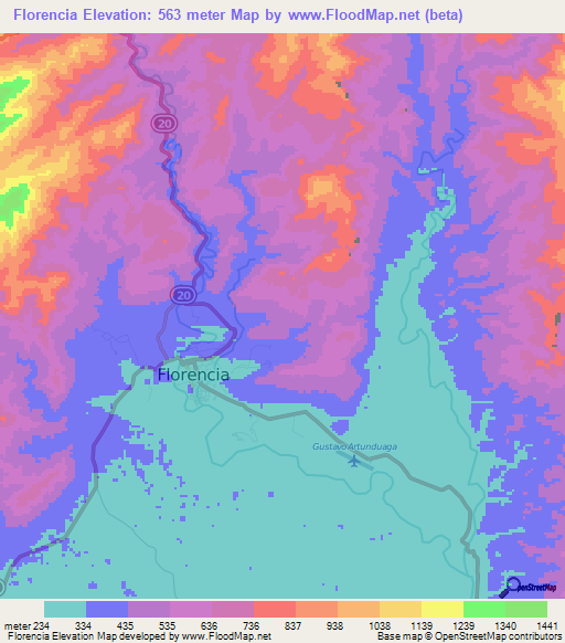 Florencia,Colombia Elevation Map