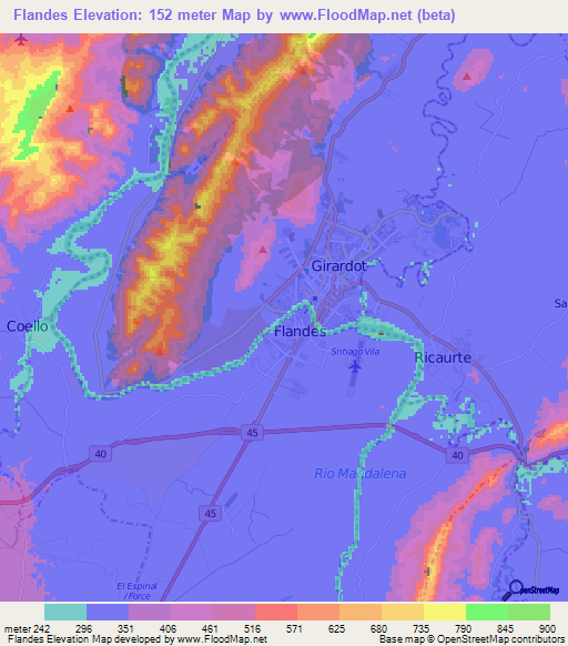 Flandes,Colombia Elevation Map